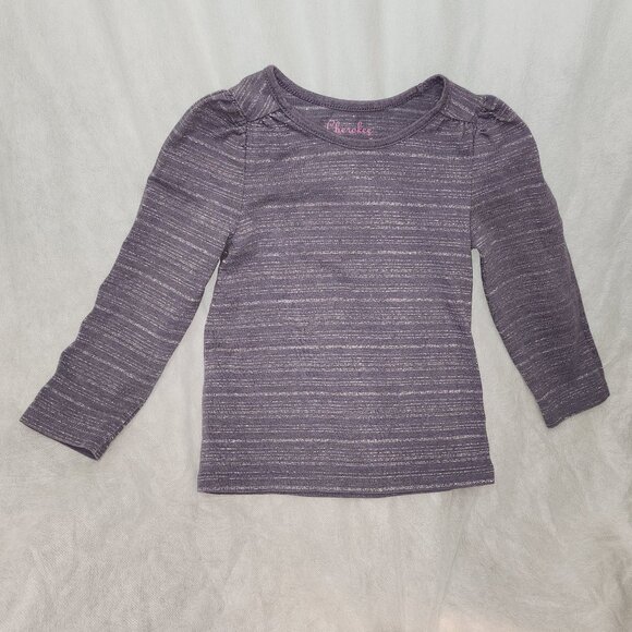 Glitter striped Lavendar Girls Long Sleeved Top w/ Puffed Sleeves - Picture 1 of 8
